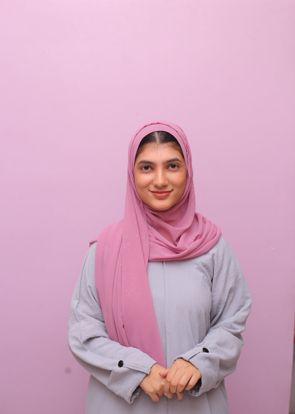 Glittery Georgette Hijab – Silver Rose