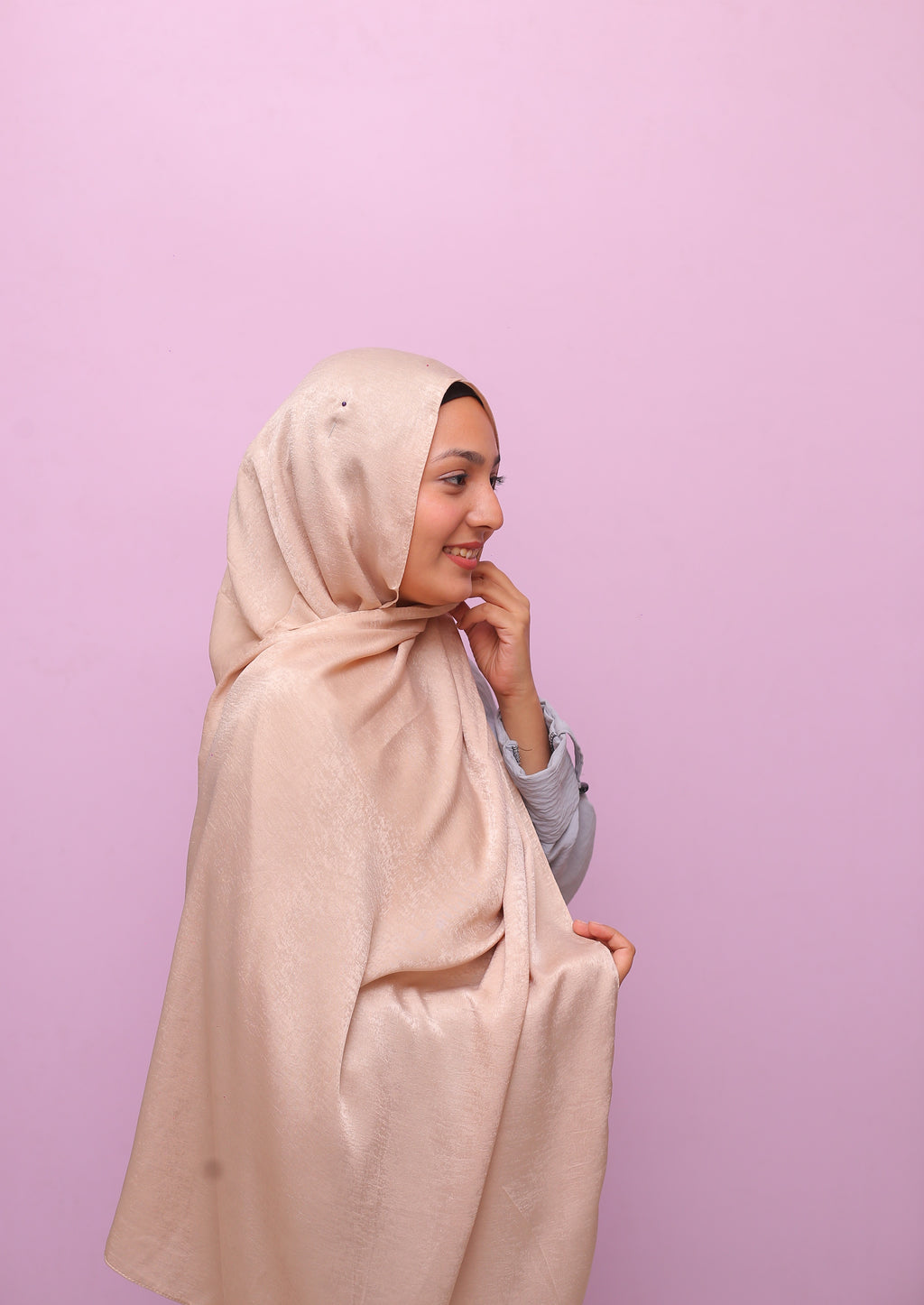 Velvet Silk Hijab – Moonlight Beige