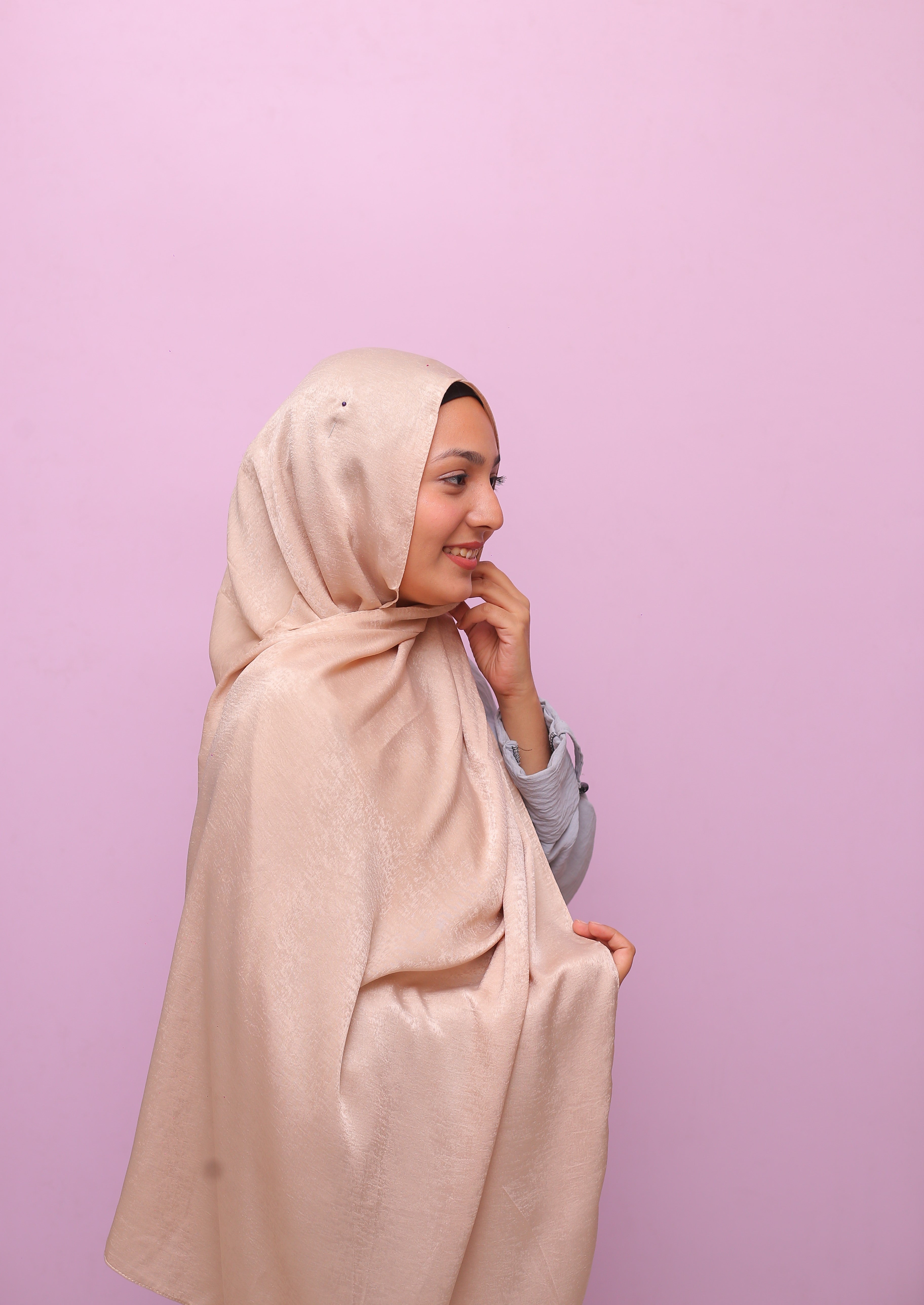 Velvet Silk Hijab – Moonlight Beige